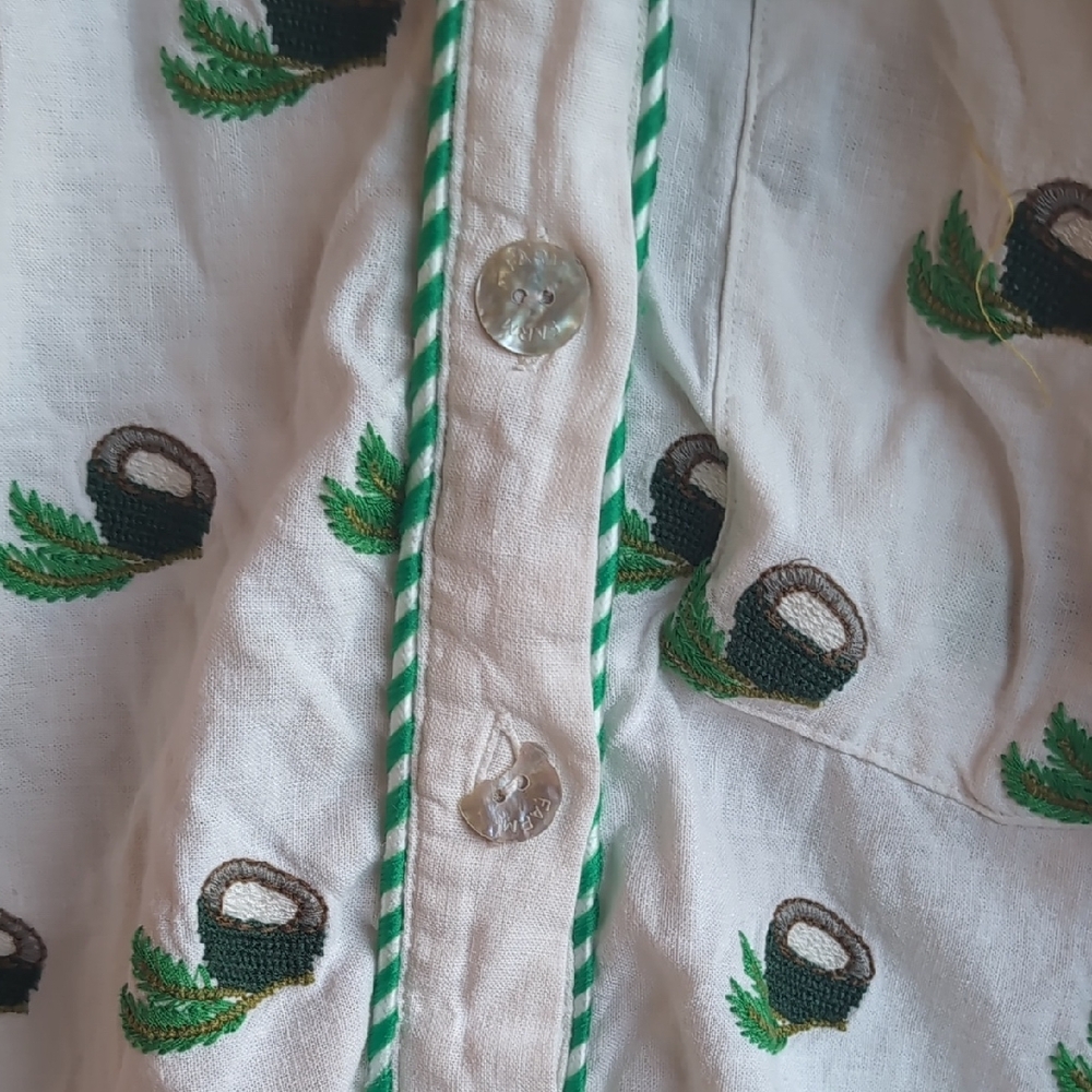 FARM Rio Green and White Playful Button Down Jumpsuit Size M - Picture 6 of 9